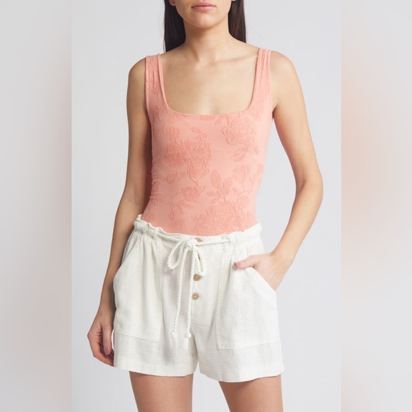 Free People NEW Send Love Jacquard Bodysuit in Burnt Coral - Picture 1 of 5